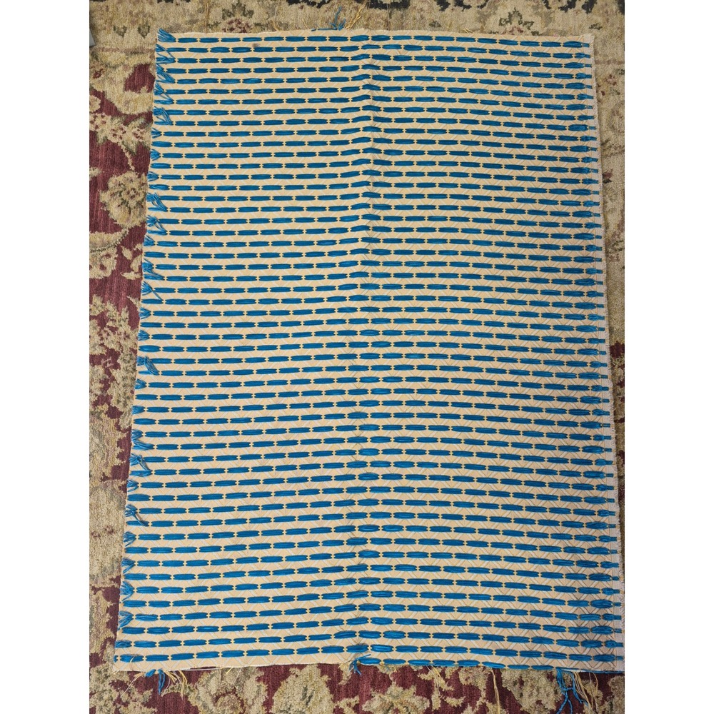 Quality Textile Fabric Swatch Blue Gold Geometric pattern 38x28